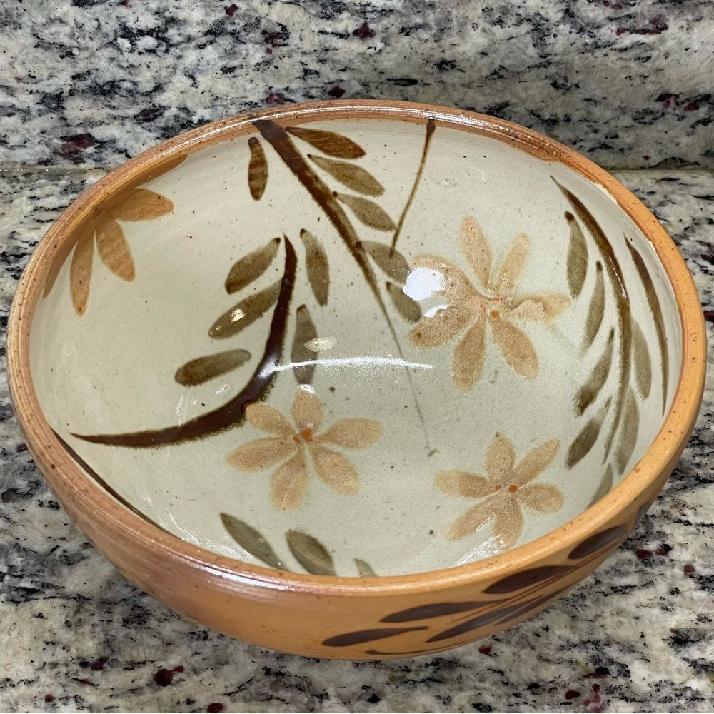 Handcrafted Floral Ceramic Bowl Minimalist Earthy Tones Crafted by Local Potter